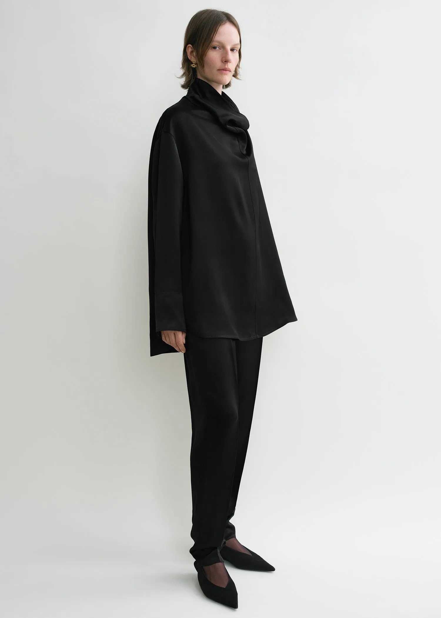 Funnel-neck satin blouse black sold by Toteme product image thumbnail 2