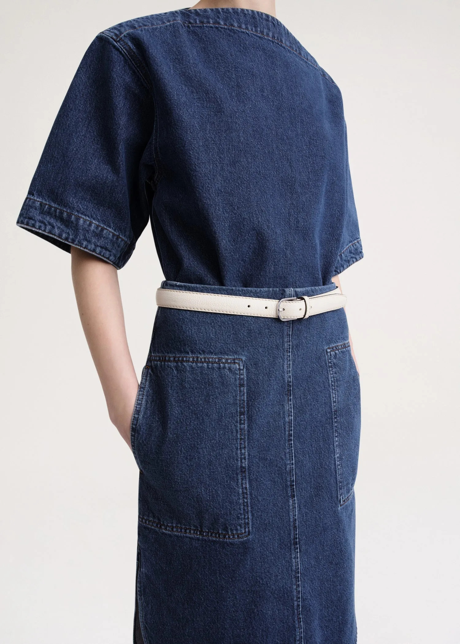 Slim grained-leather trouser belt milk sold by Toteme product image thumbnail 2