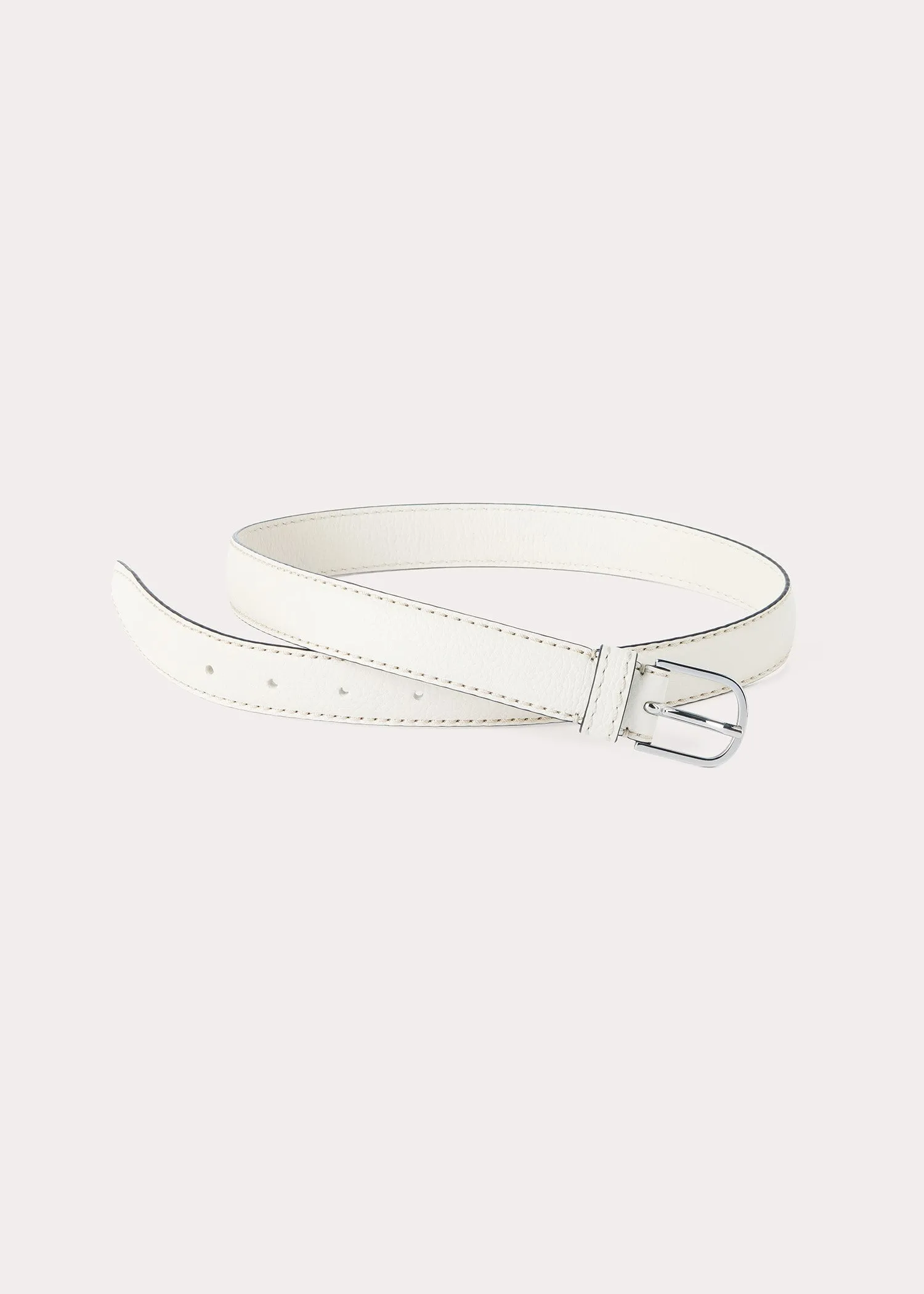 Slim grained-leather trouser belt milk sold by Toteme
