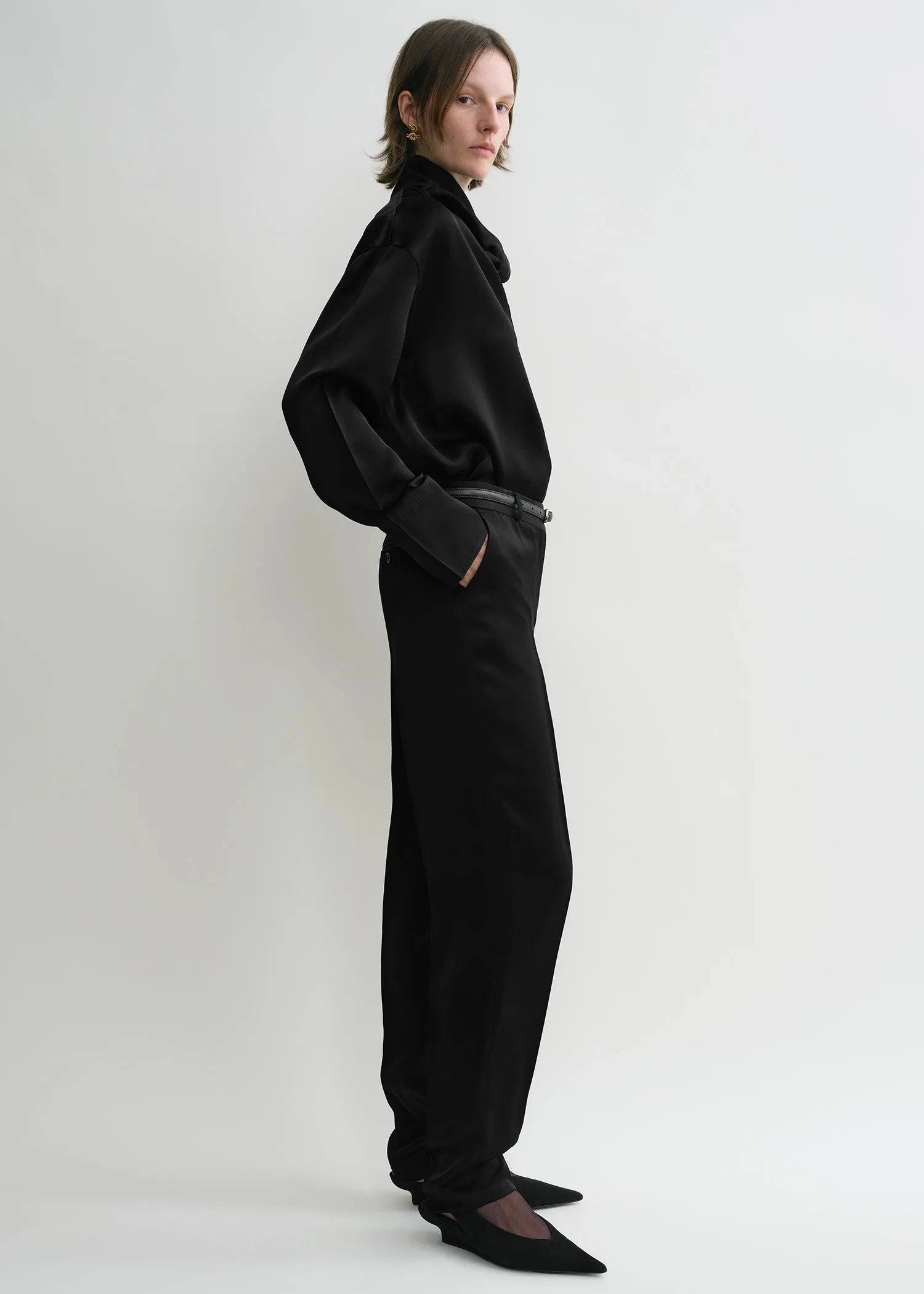 Low-waist satin trousers black sold by Toteme