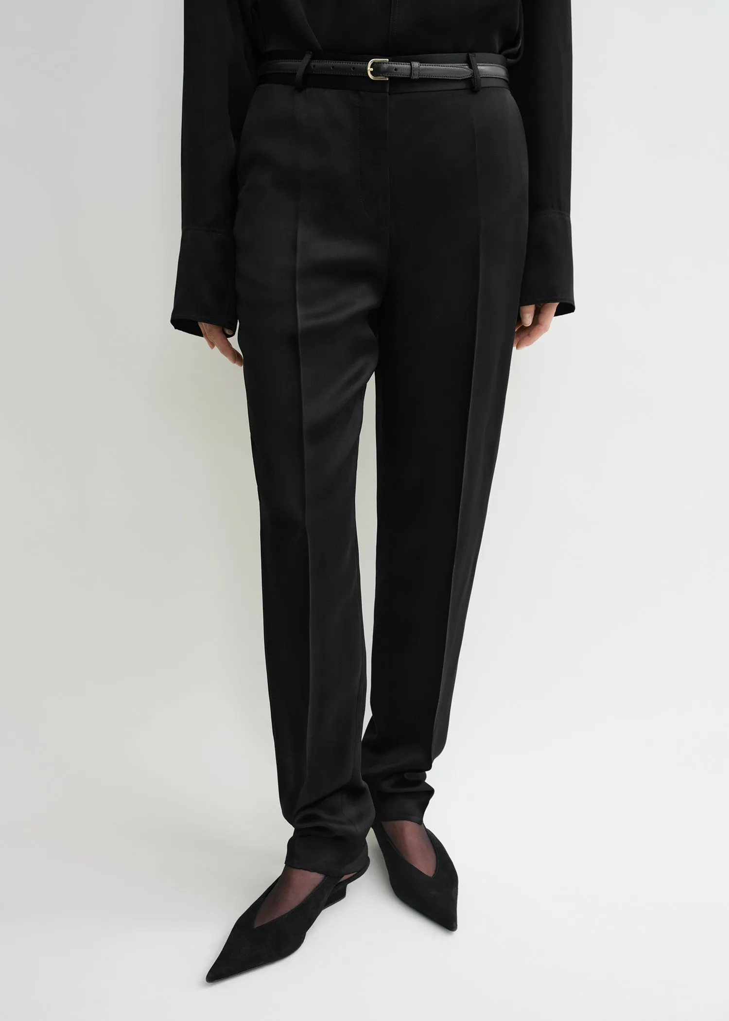 Low-waist satin trousers black sold by Toteme product image thumbnail 4