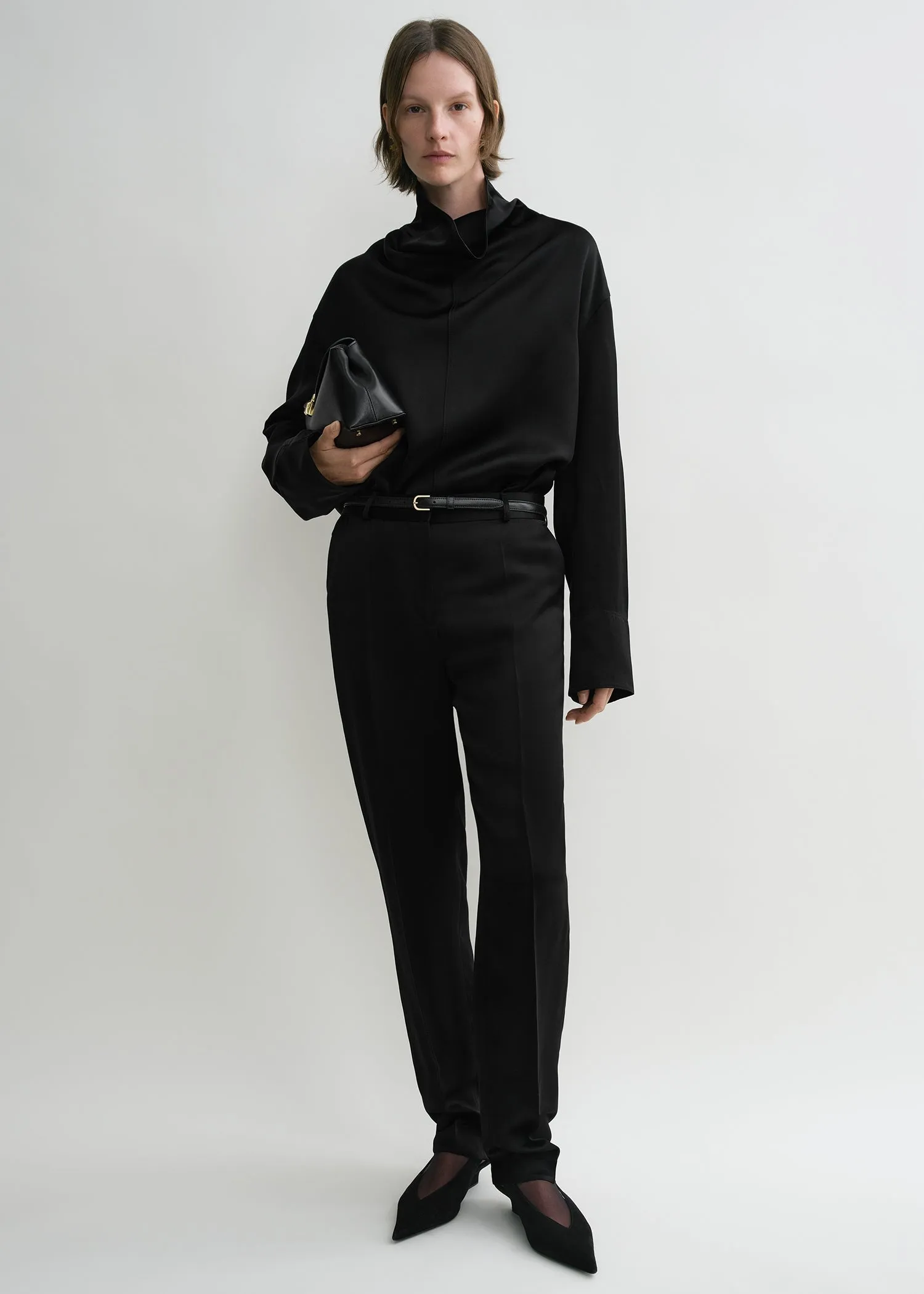 Low-waist satin trousers black sold by Toteme product image thumbnail 2