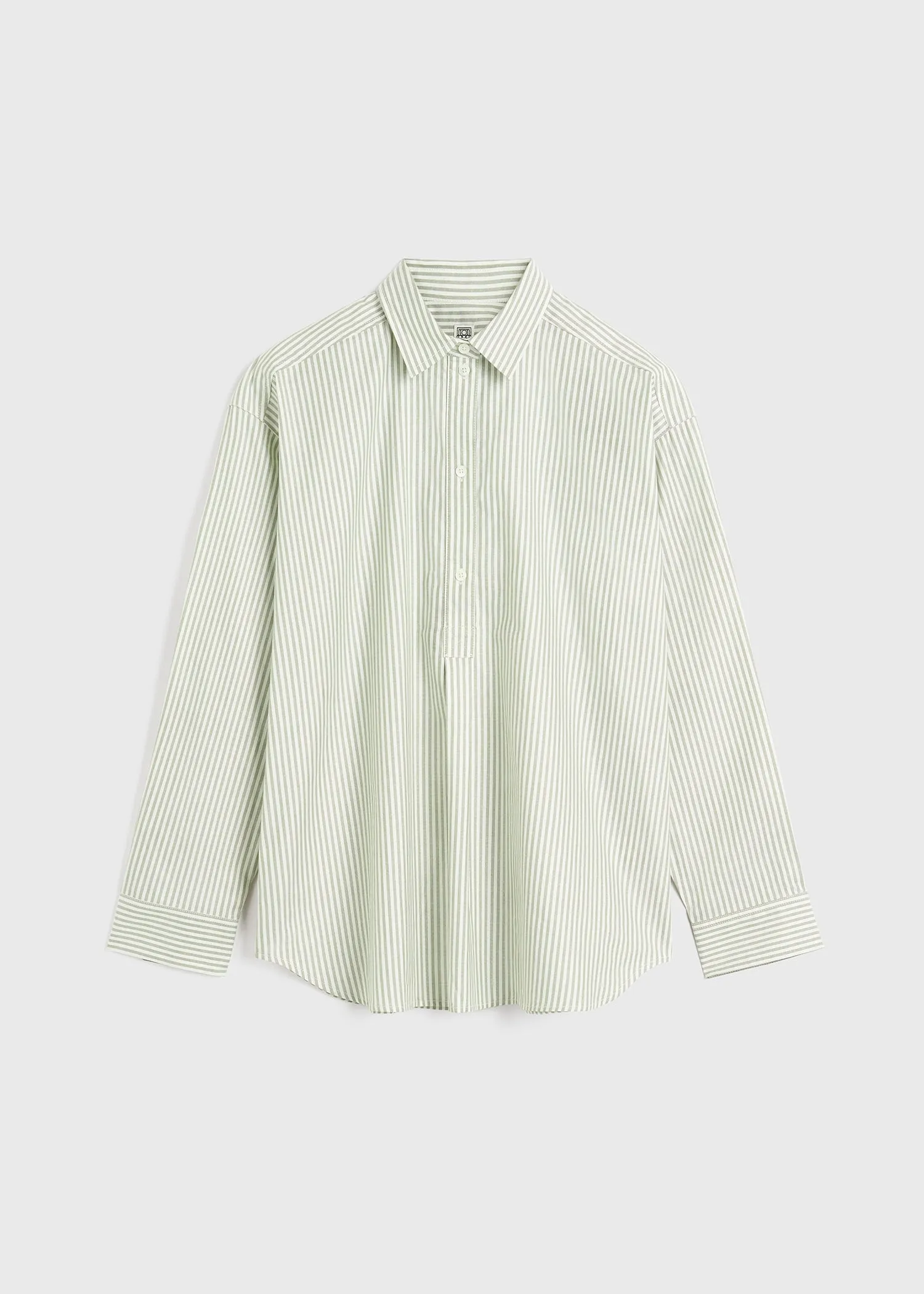 Striped half-placket shirt olive/ecru sold by Toteme product image thumbnail 5