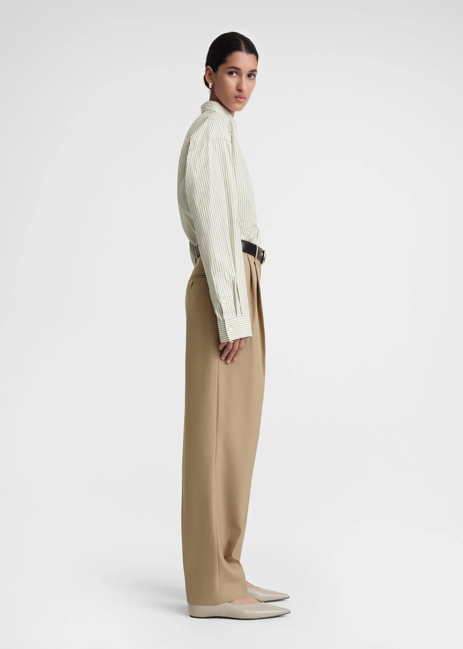 Striped half-placket shirt olive/ecru sold by Toteme product image thumbnail 2