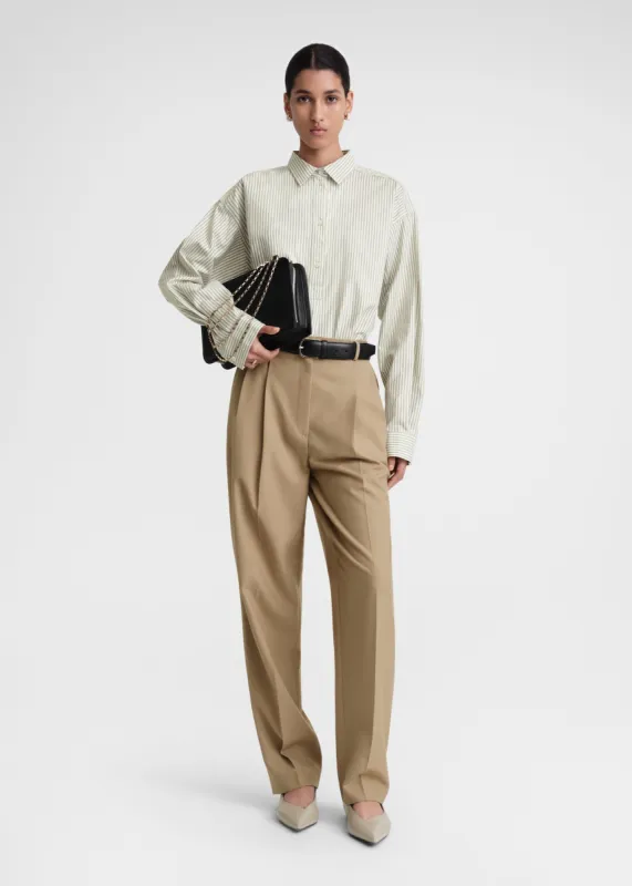 Striped half-placket shirt olive/ecru sold by Toteme