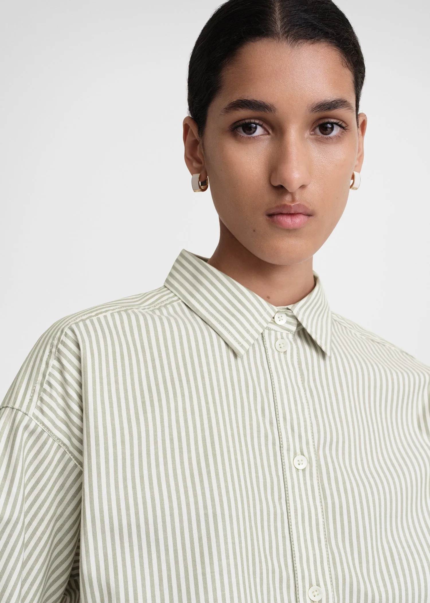 Striped half-placket shirt olive/ecru sold by Toteme product image thumbnail 4