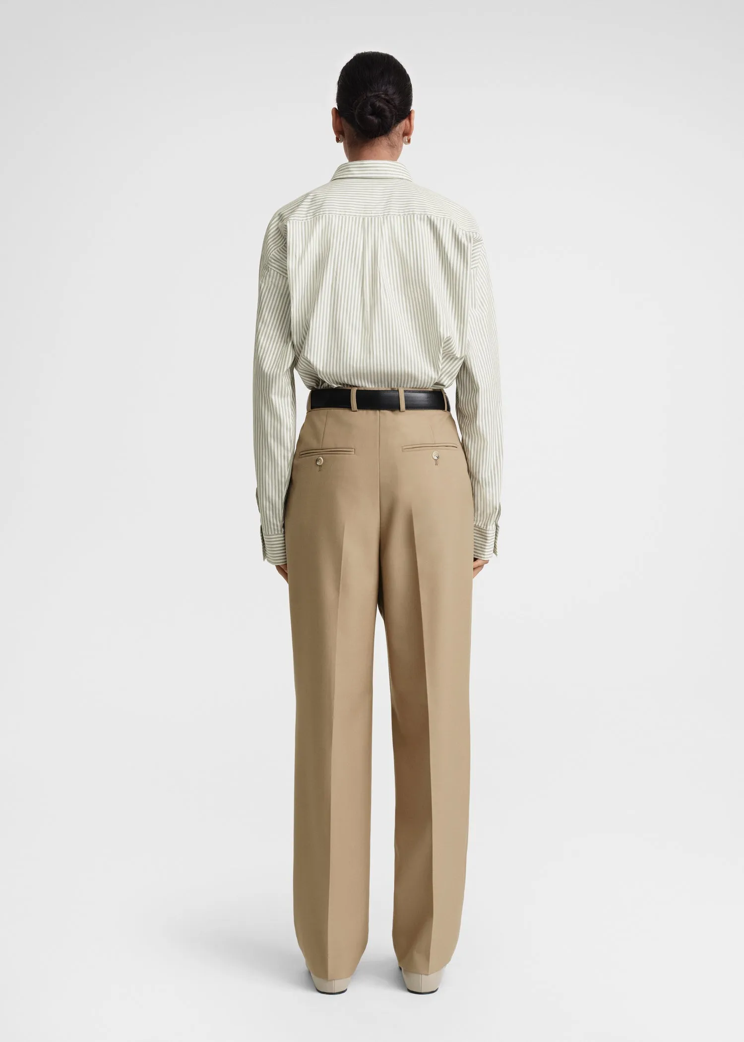 Striped half-placket shirt olive/ecru sold by Toteme product image thumbnail 3