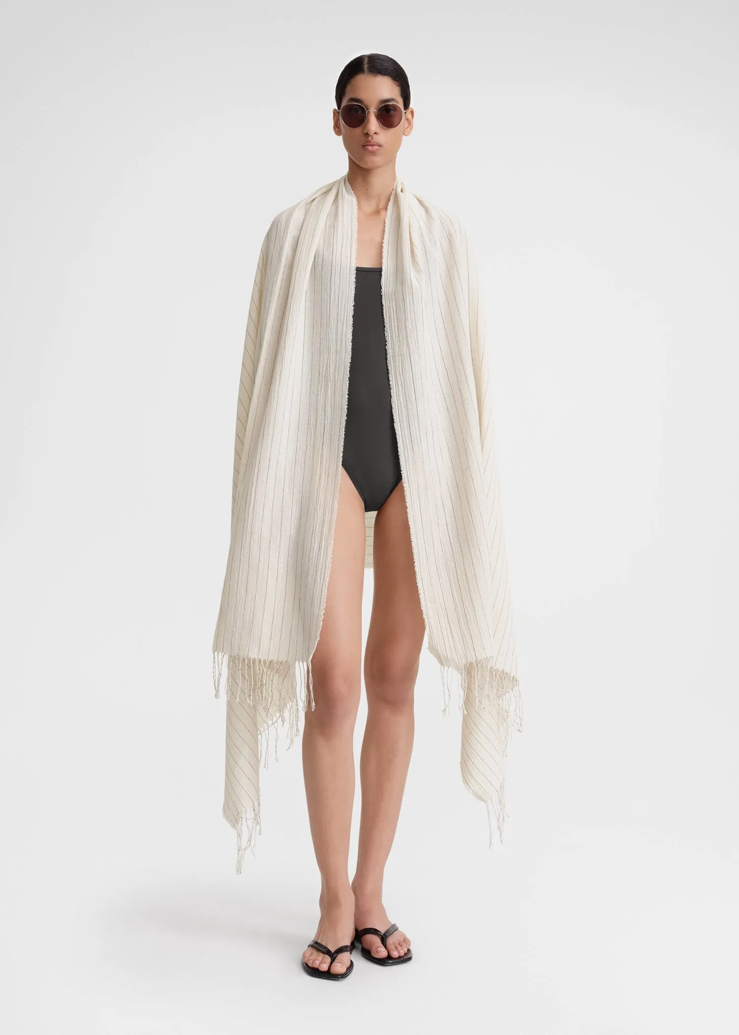 Pinstriped cotton sarong ecru/black sold by Toteme product image thumbnail 2