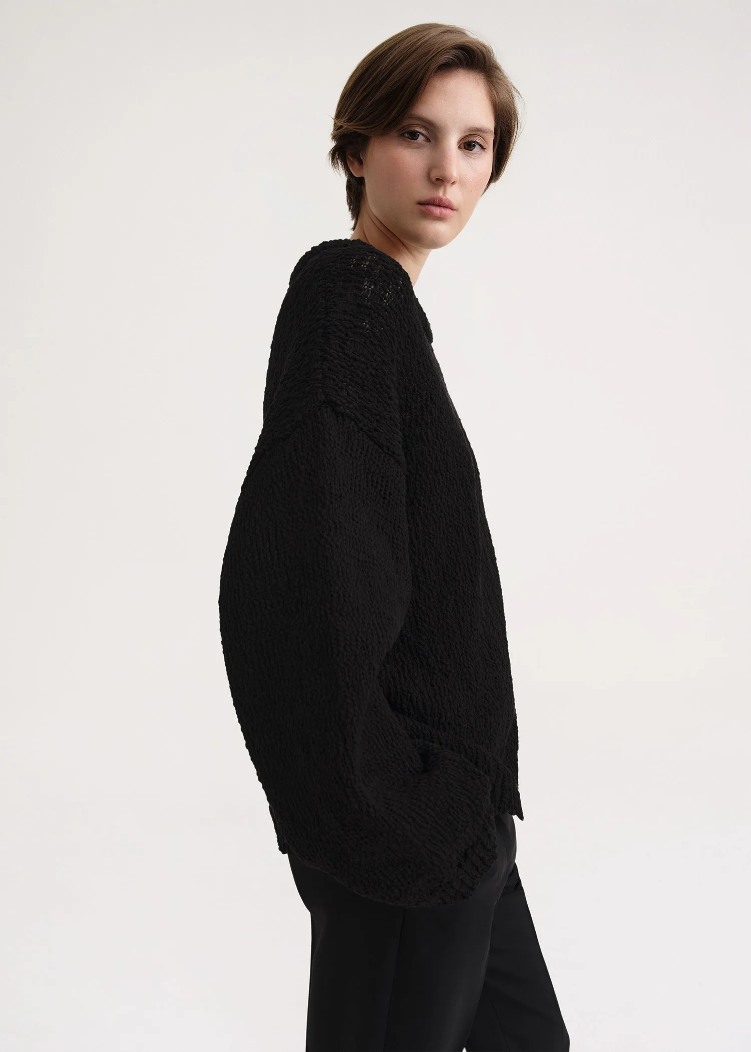 美品TODAYFUL Cottonlinen Over Knit/black Textured cotton knit black | Parallel