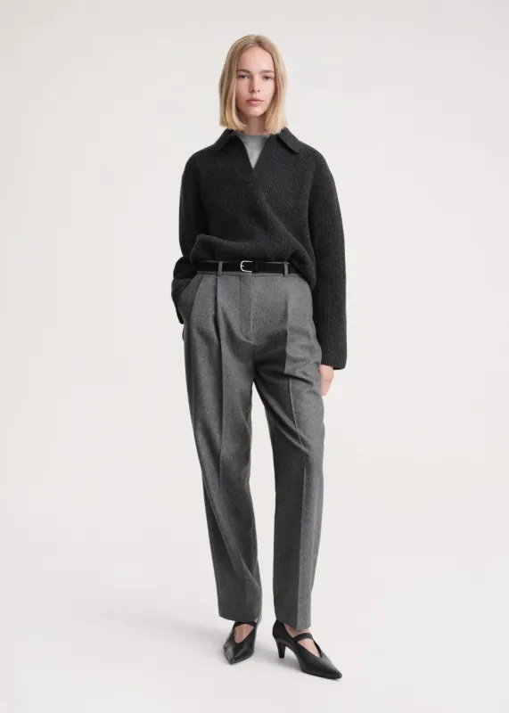 Ribbed polo knit charcoal mélange sold by Toteme