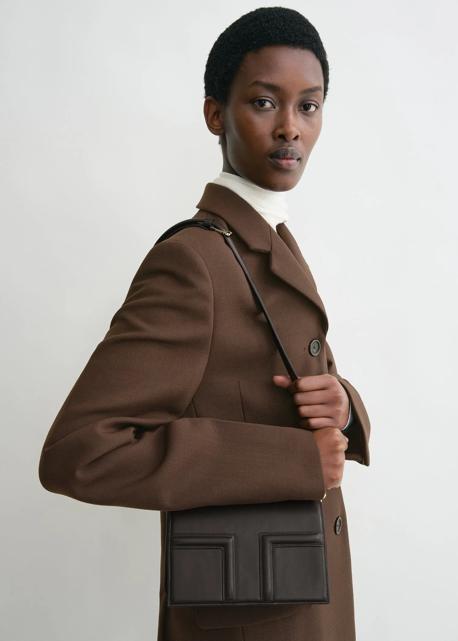 Mini T-flap leather bag bark sold by Toteme product image thumbnail 3