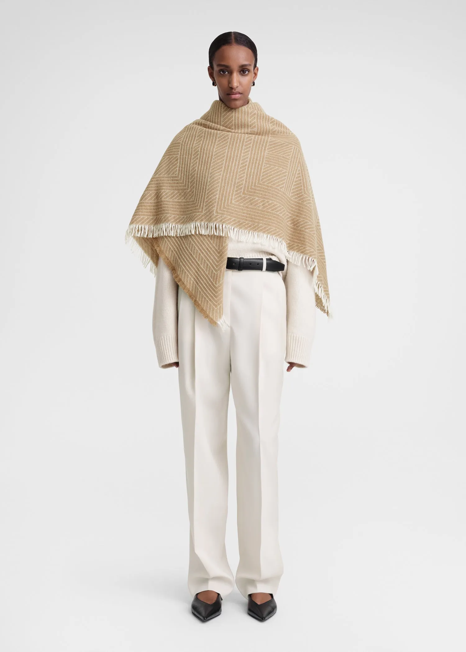 Striped monogram wool scarf biscuit sold by Toteme product image thumbnail 3