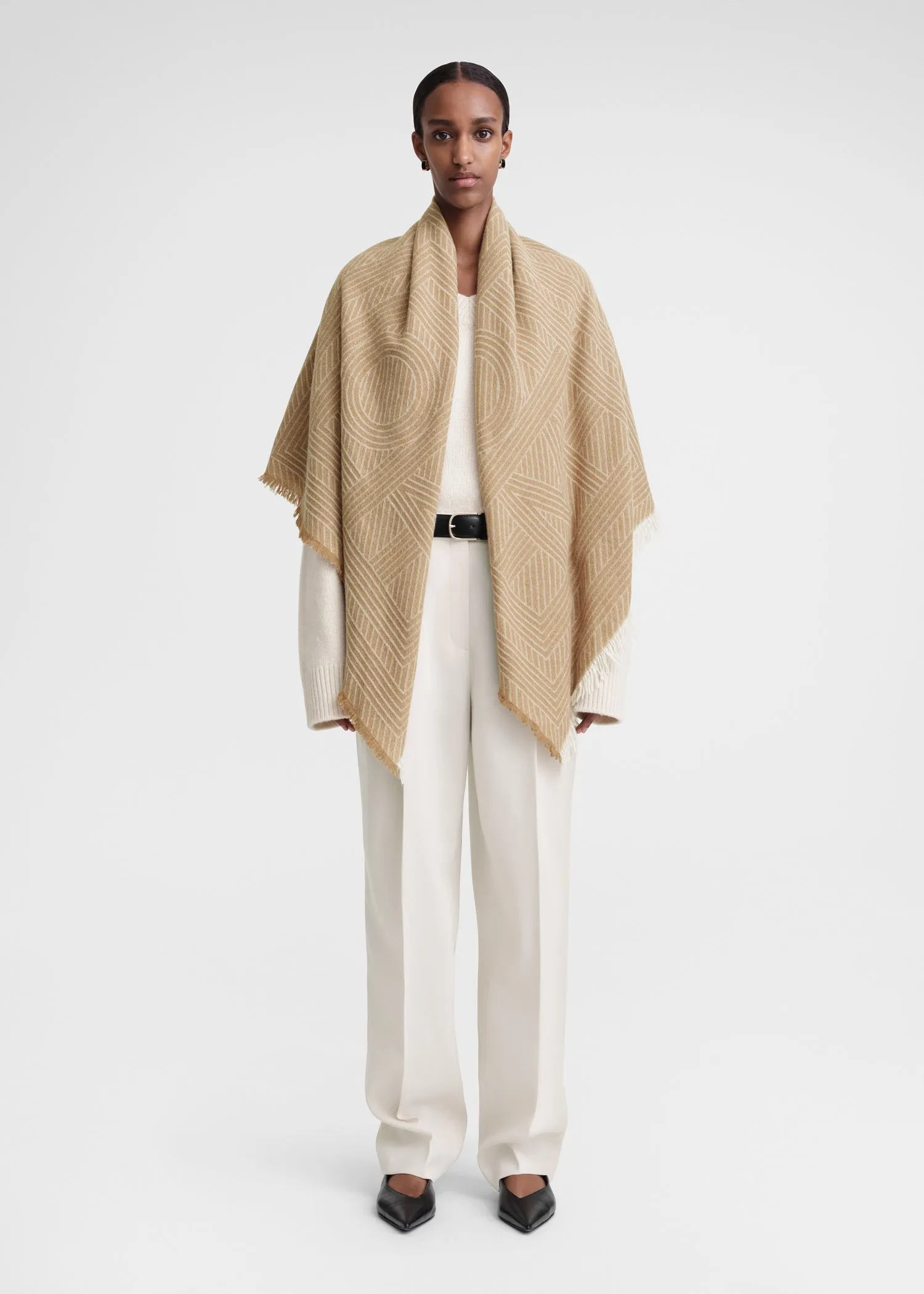 Striped monogram wool scarf biscuit sold by Toteme product image thumbnail 2