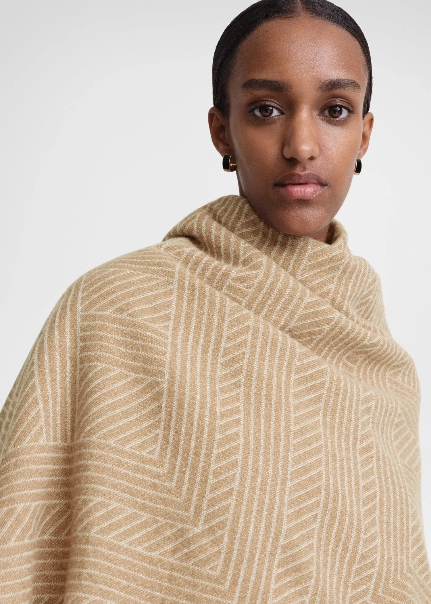 Striped monogram wool scarf biscuit sold by Toteme product image thumbnail 4