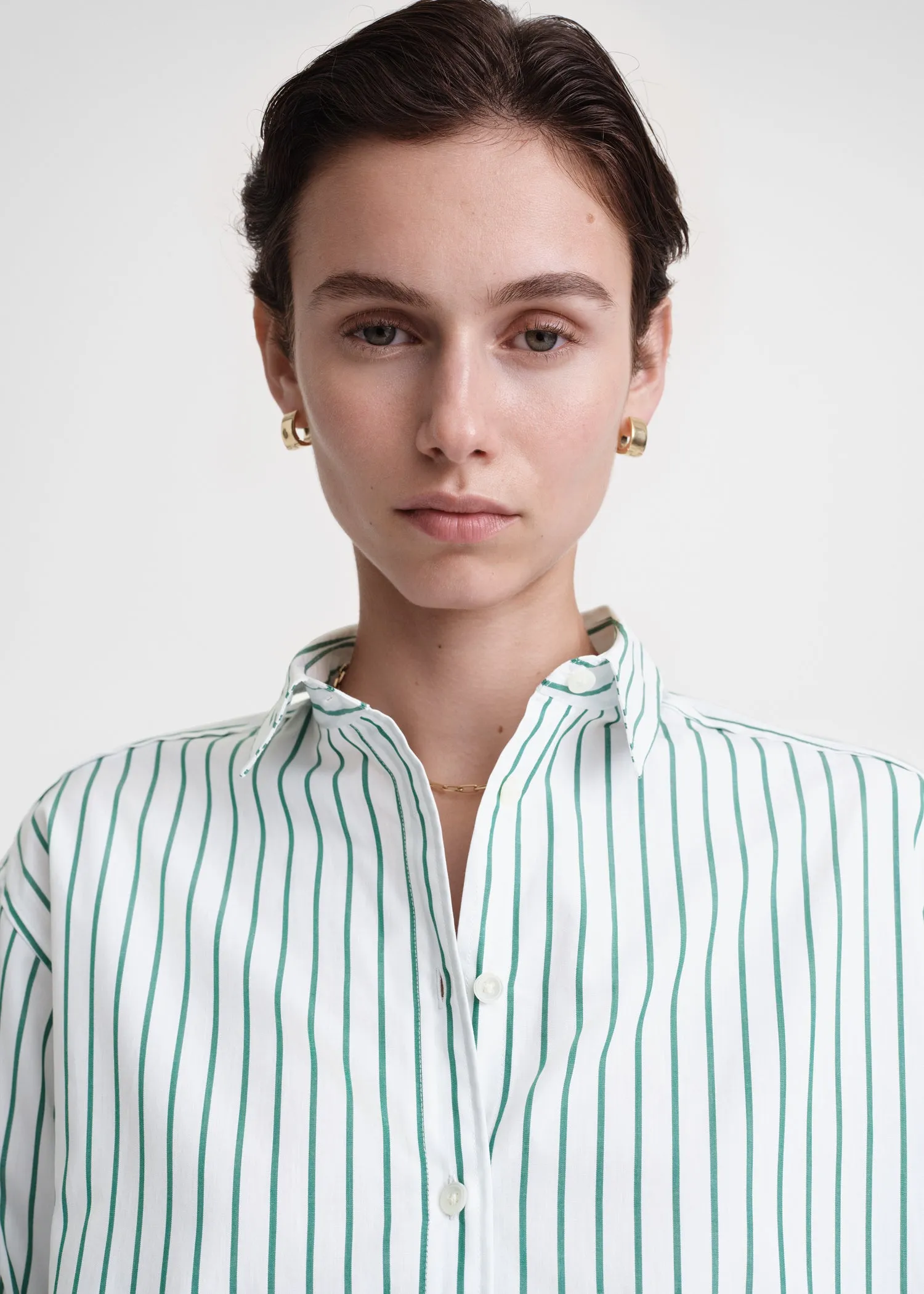 Signature cotton shirt white/green sold by Toteme product image thumbnail 4
