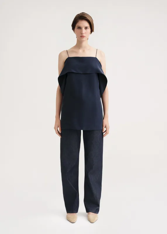 Draped silk cami navy sold by Toteme