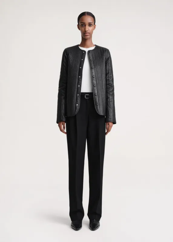 Linear-quilted leather jacket black sold by Toteme