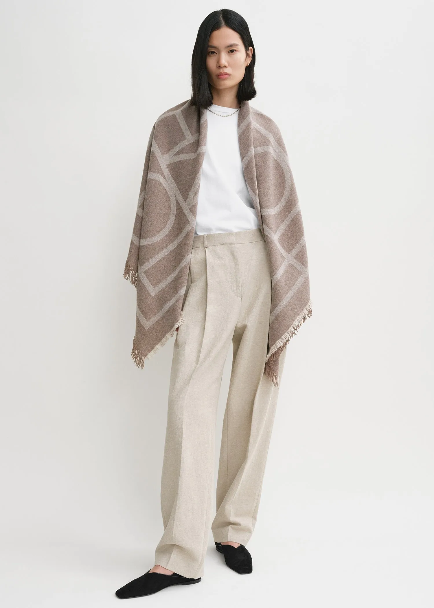 Monogram wool cashmere scarf tobacco sold by Toteme product image thumbnail 2