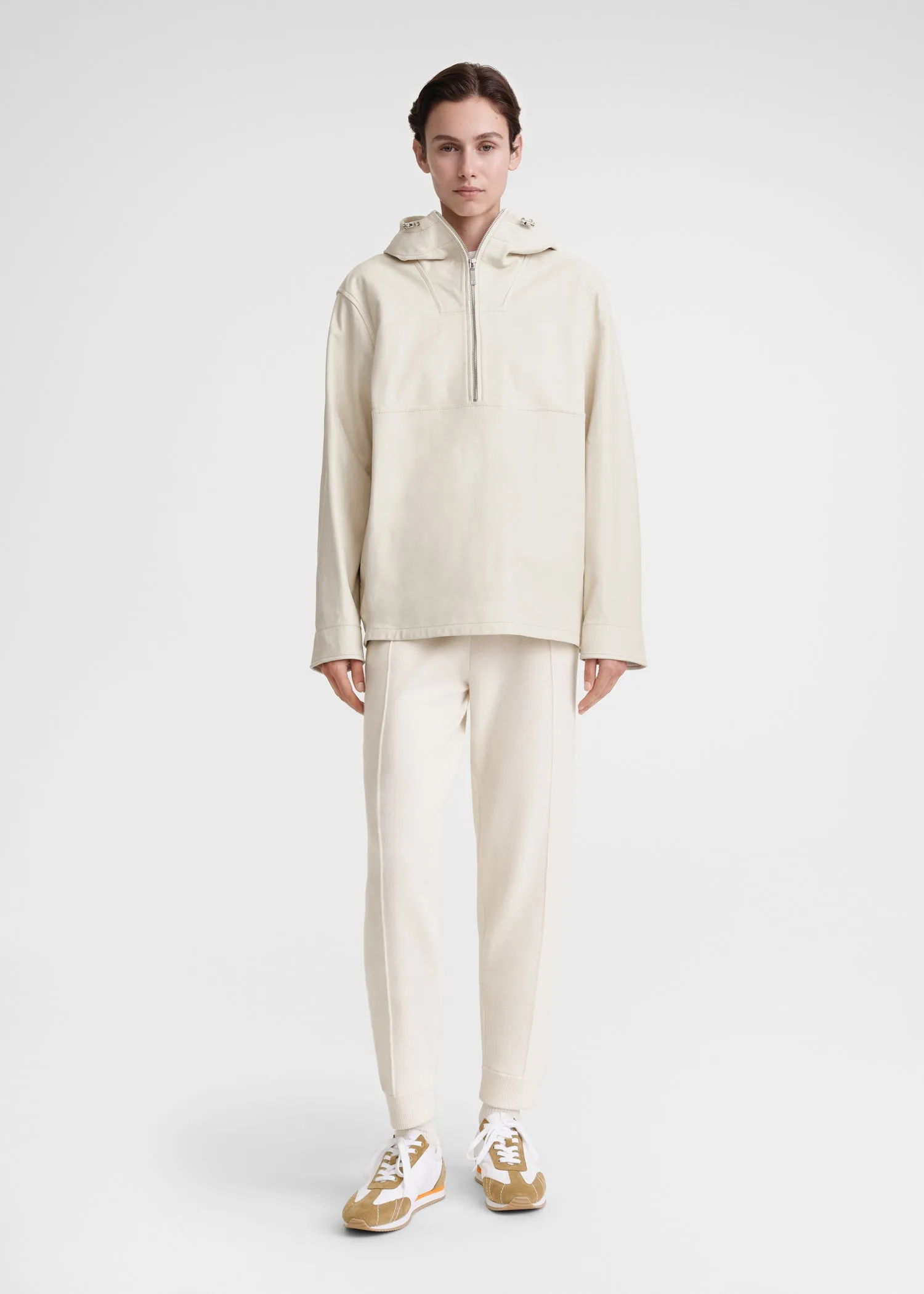 Half-zip leather anorak macadamia sold by Toteme