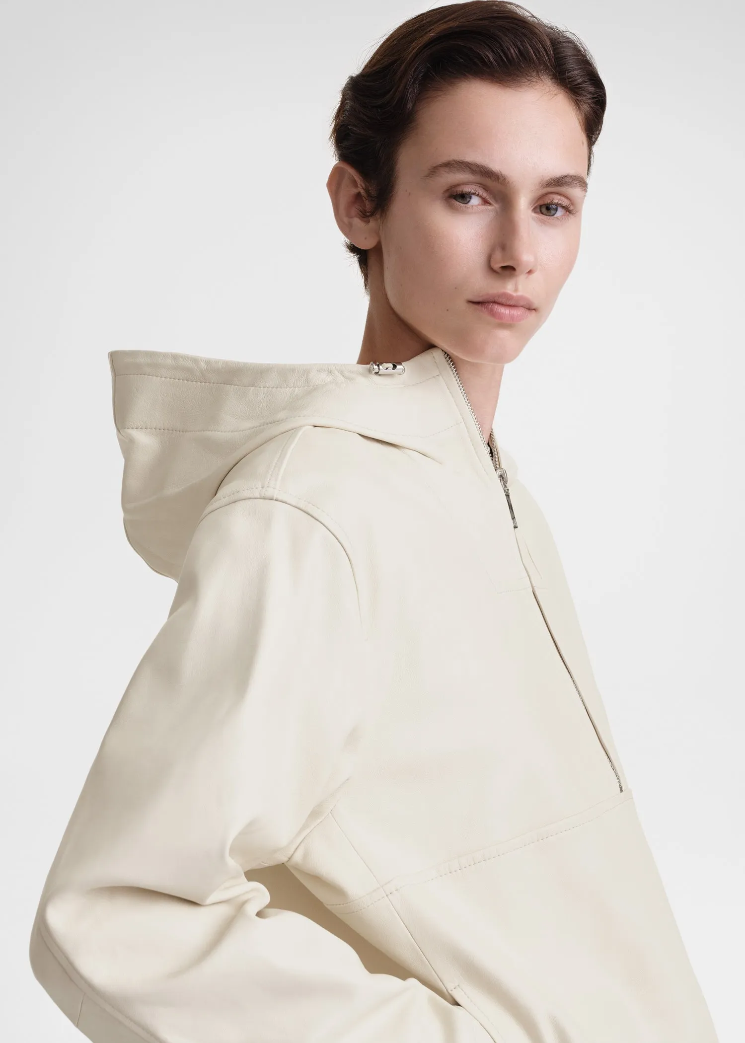 Half-zip leather anorak macadamia sold by Toteme product image thumbnail 4