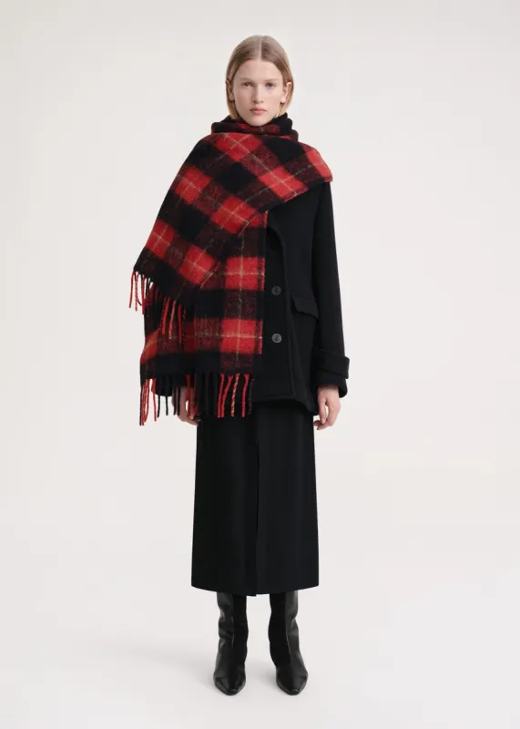 Brushed tartan check scarf red check made by Toteme
