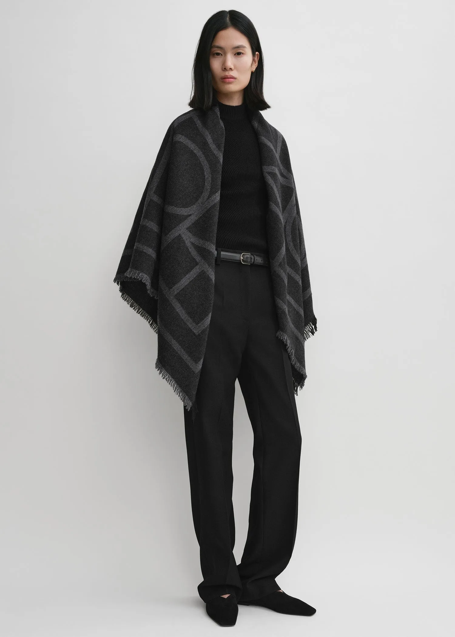 Monogram wool cashmere scarf dark grey sold by Toteme