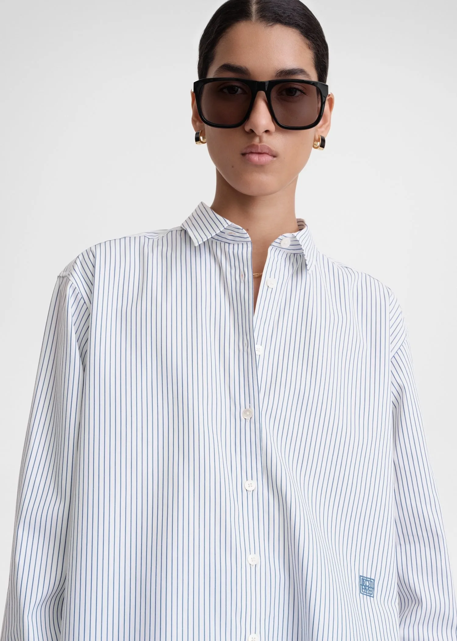 Signature cotton shirt navy stripe sold by Toteme product image thumbnail 4