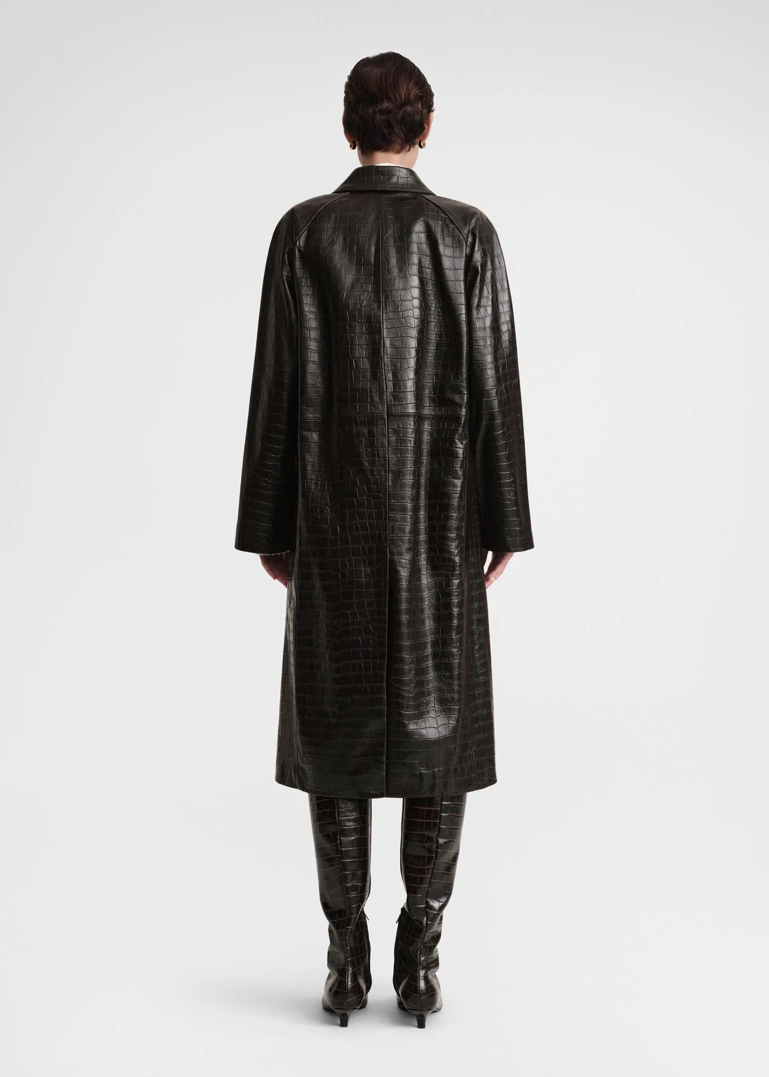 Raglan-sleeve croco embossed coat dark brown sold by Toteme product image thumbnail 3