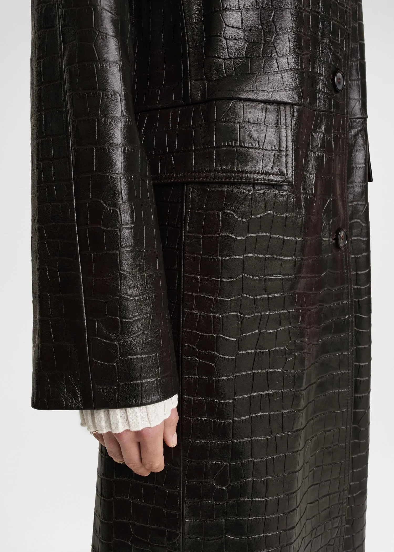 Raglan-sleeve croco embossed coat dark brown sold by Toteme product image thumbnail 4