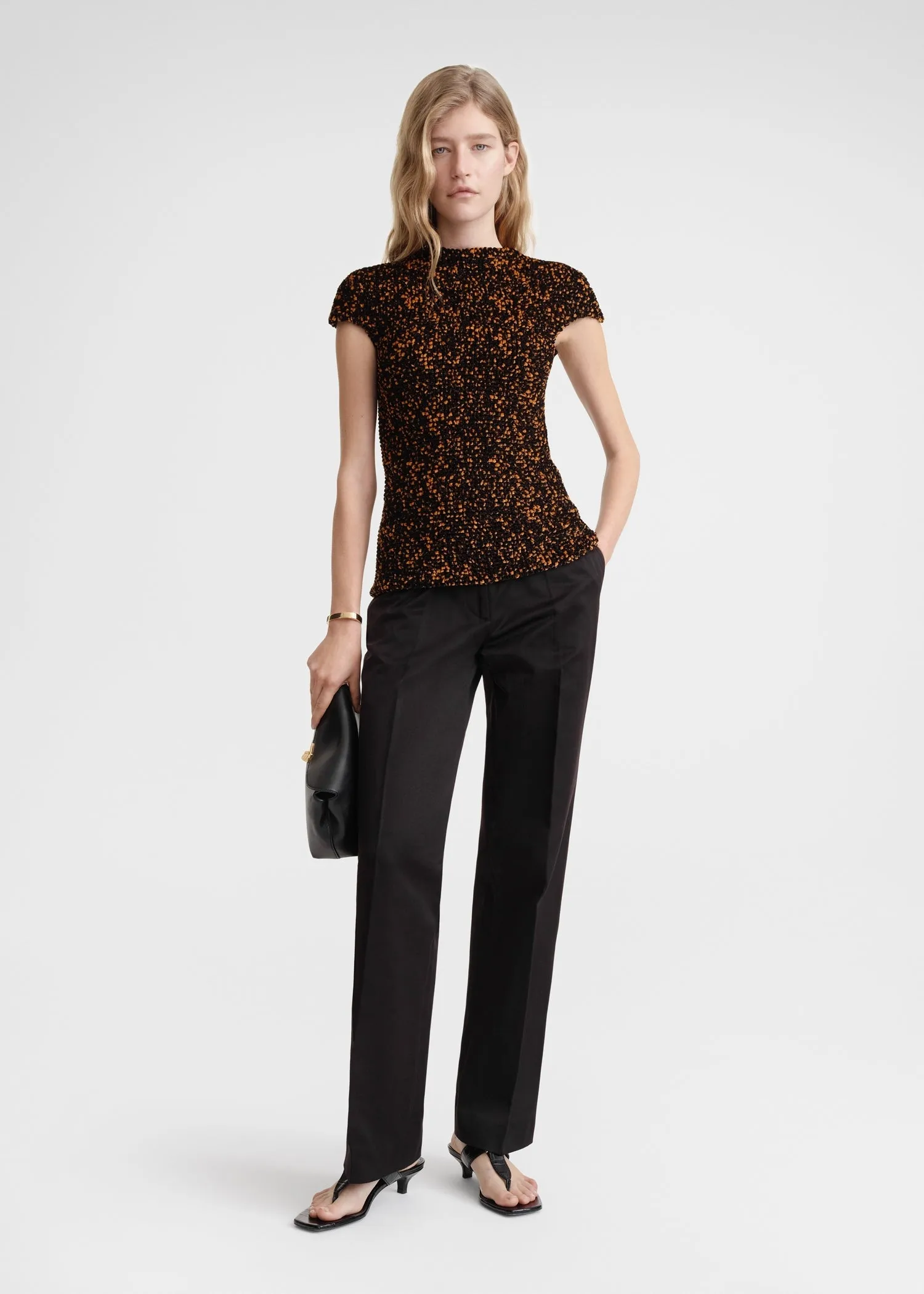 Smocked velour top tortoise sold by Toteme