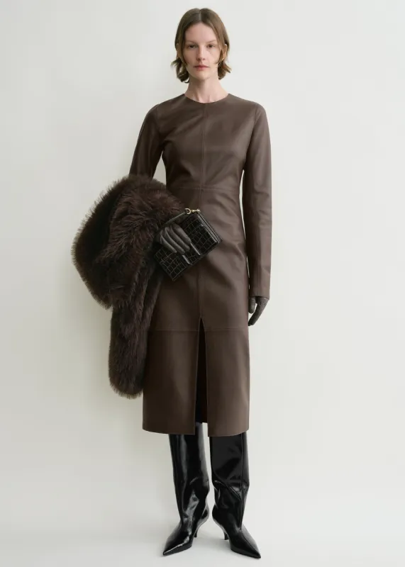 Paneled leather dress bark sold by Toteme