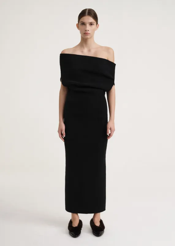 Off-shoulder rib knit dress black sold by Toteme