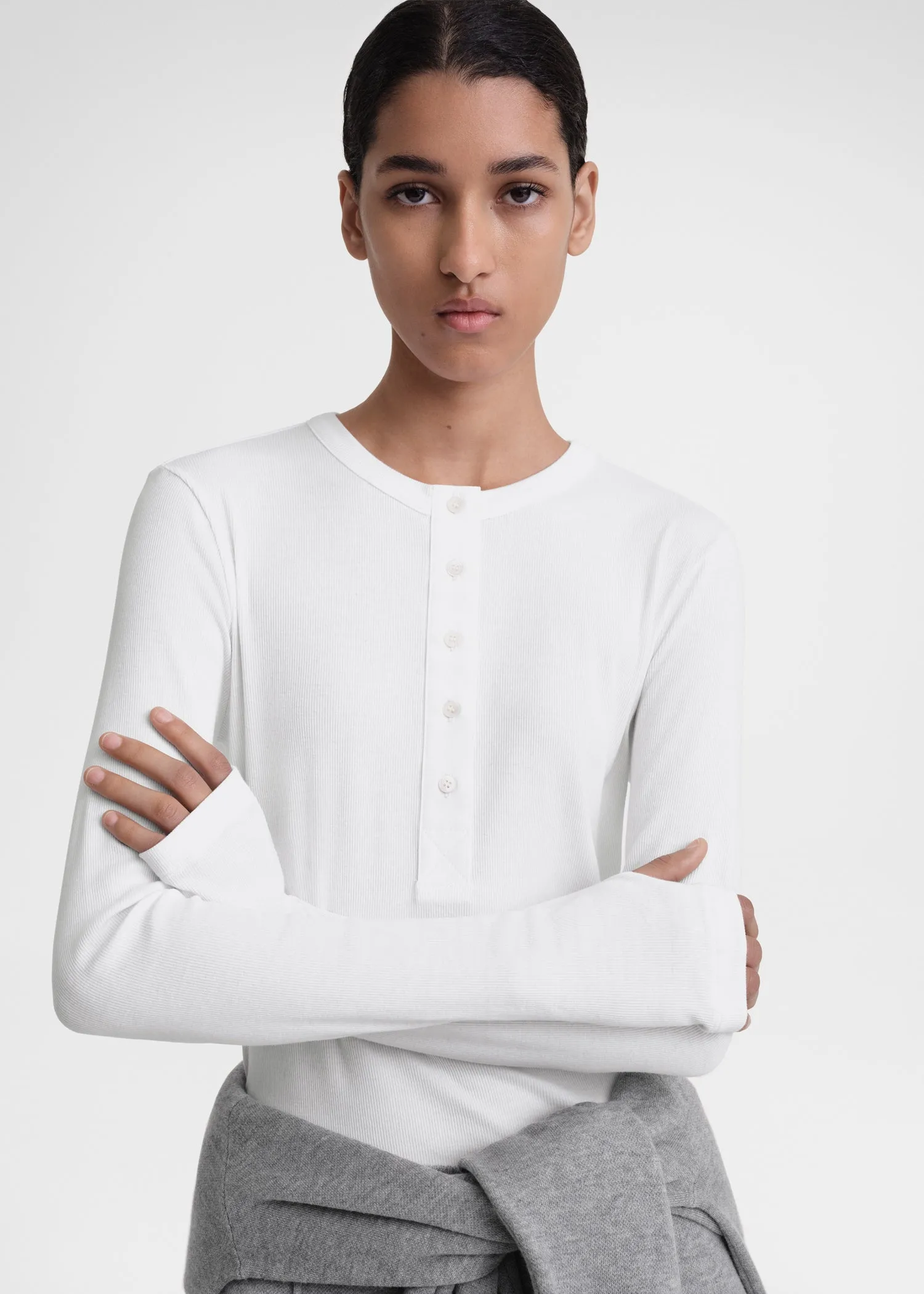 Classic rib henley top white sold by Toteme product image thumbnail 4