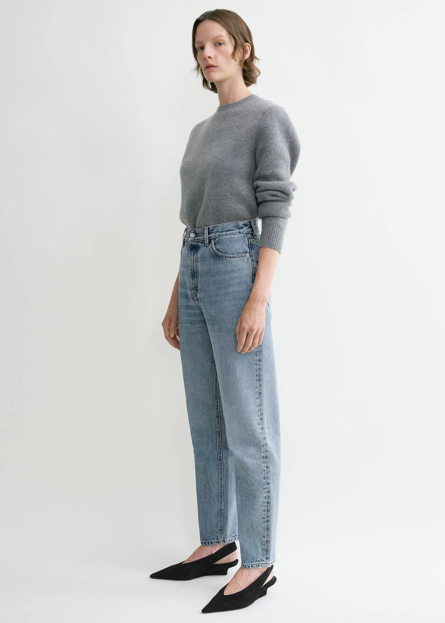 Tapered leg denim worn blue sold by Toteme product image thumbnail 2