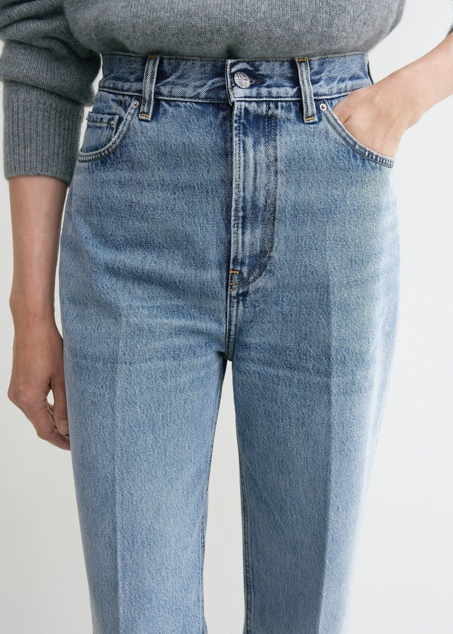 Tapered leg denim worn blue sold by Toteme product image thumbnail 4