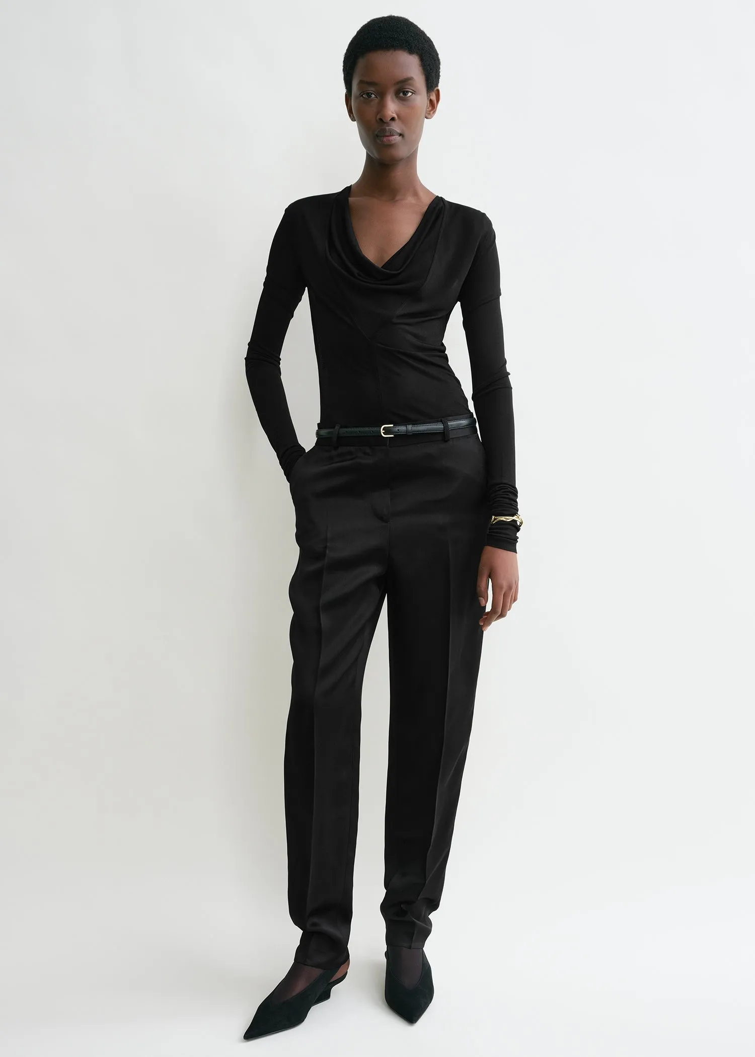 Draped V-neck top black sold by Toteme