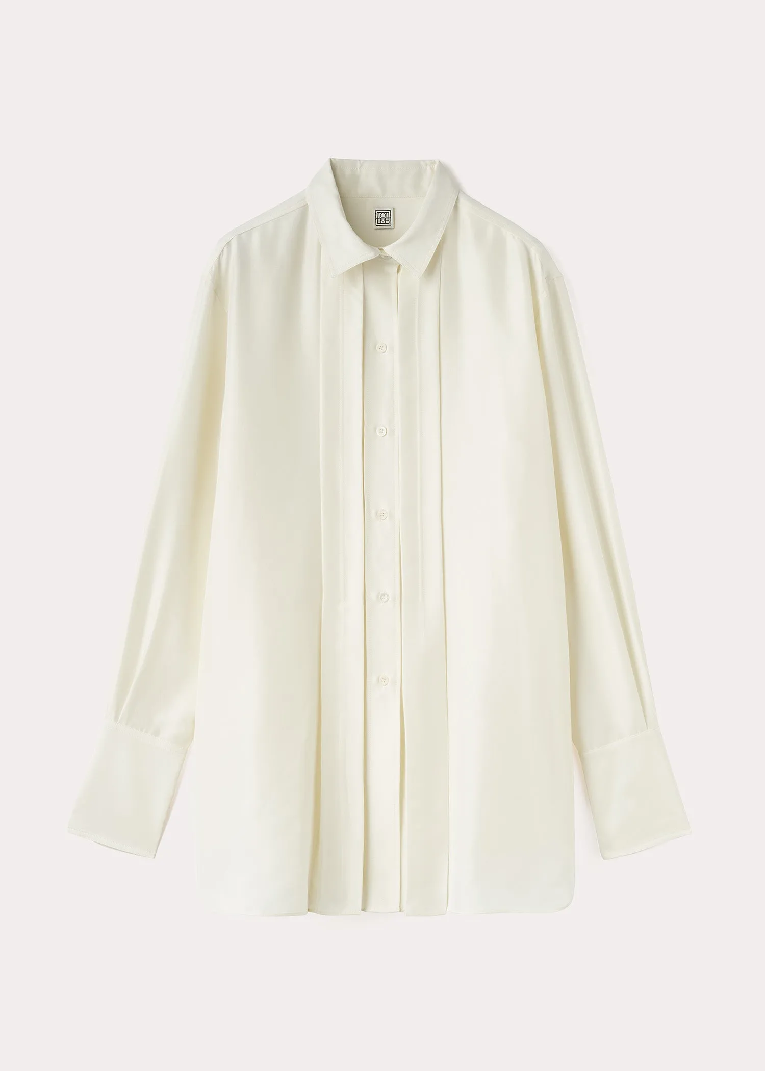 Pleated silk shirt macadamia sold by Toteme product image thumbnail 5