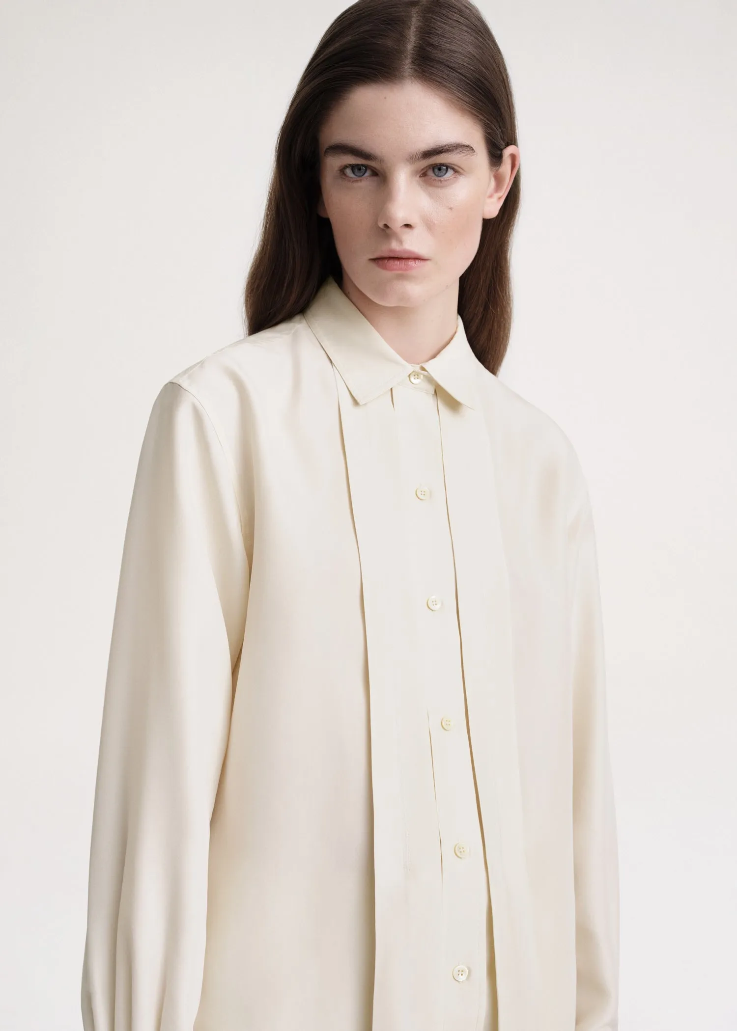 Pleated silk shirt macadamia sold by Toteme product image thumbnail 4