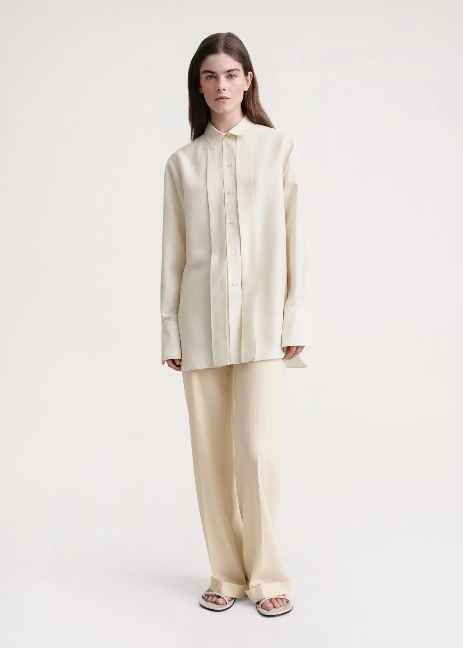 Pleated silk shirt macadamia sold by Toteme