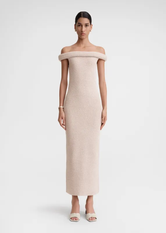 Off-shoulder roll knit dress frost made by Toteme