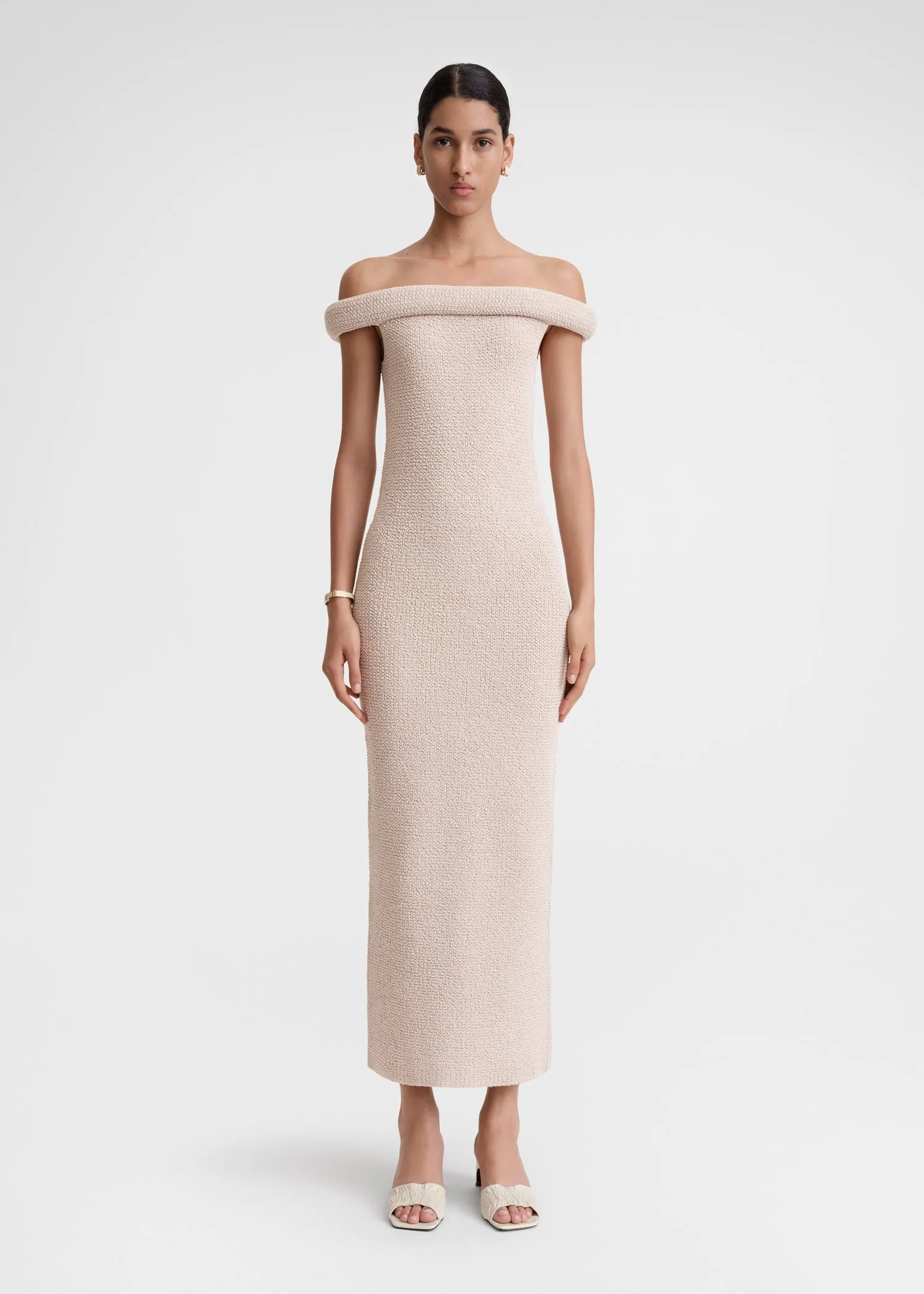 Off-shoulder roll knit dress frost sold by Toteme