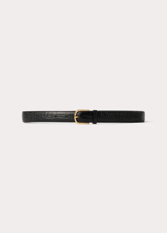 Slim croco-embossed trouser belt black sold by Toteme