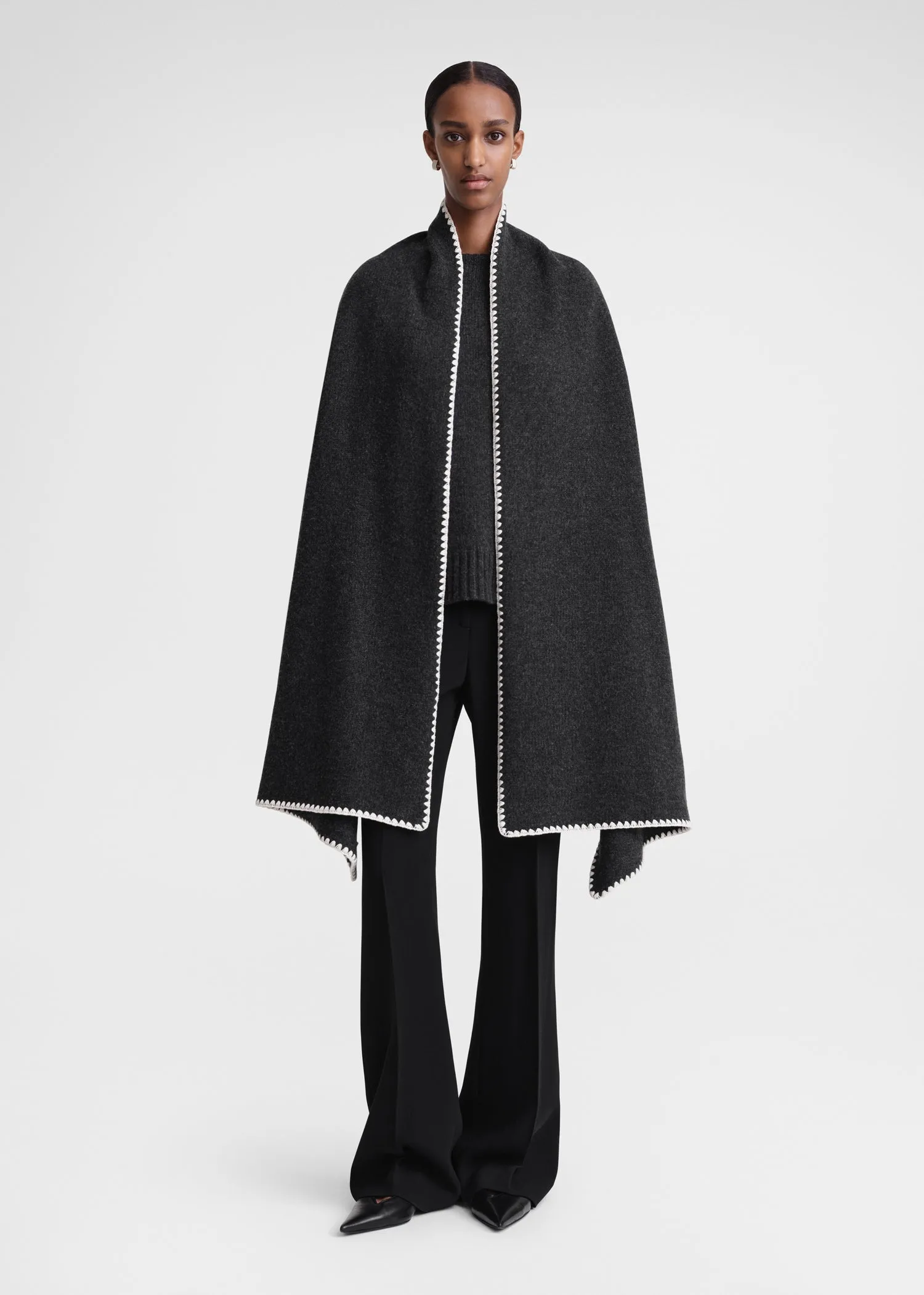 Embroidered wool cashmere scarf grey melange sold by Toteme product image thumbnail 4