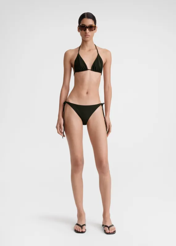 Braid-tie bikini top dark green sold by Toteme