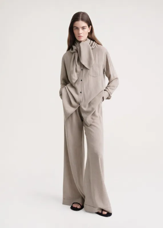 Scarf-collar fluid shirt light brown mélange sold by Toteme