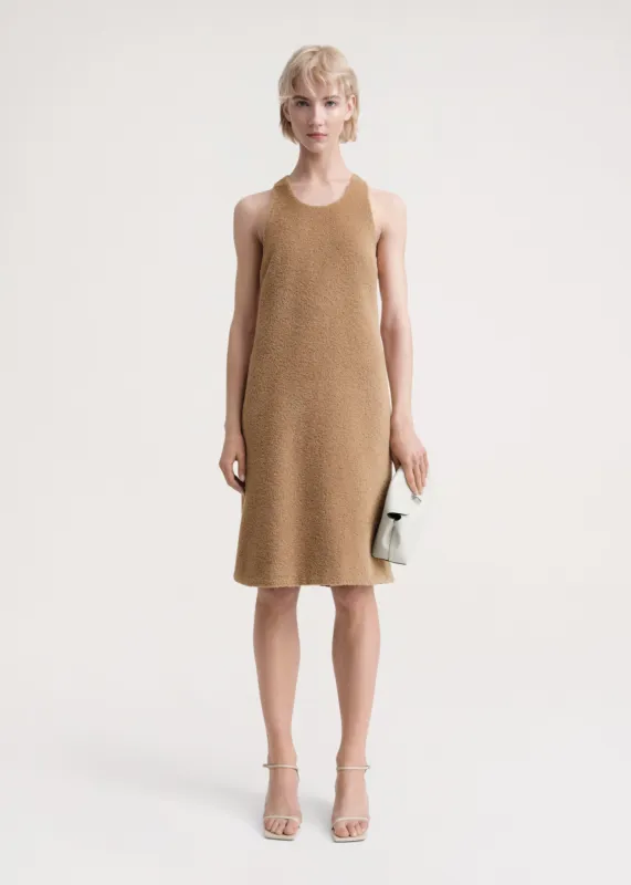 Scoop-neck wool-teddy dress chestnut sold by Toteme
