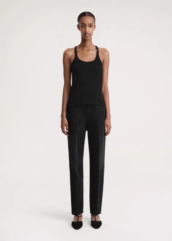 Scoop neck rib tank black sold by Toteme