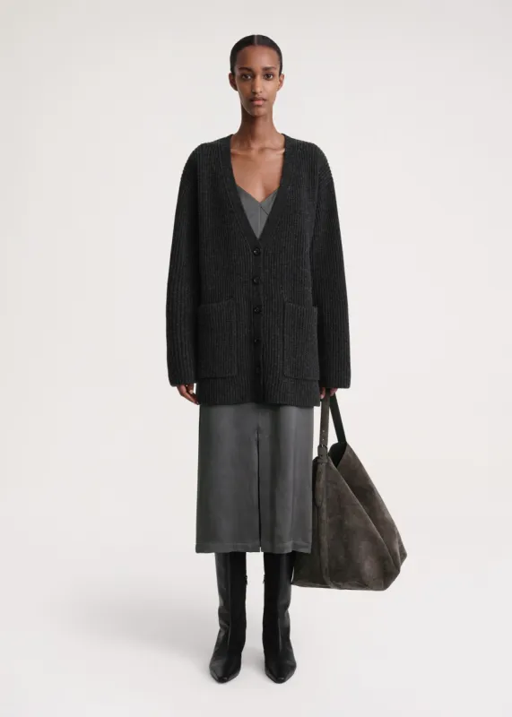Ribbed wool cardigan charcoal melange sold by Toteme