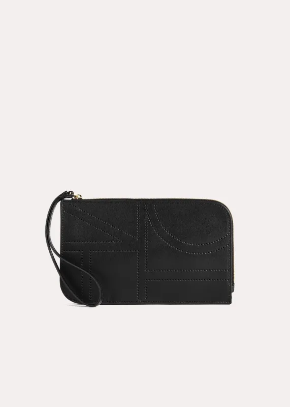 Monogram leather wristlet pouch black sold by Toteme