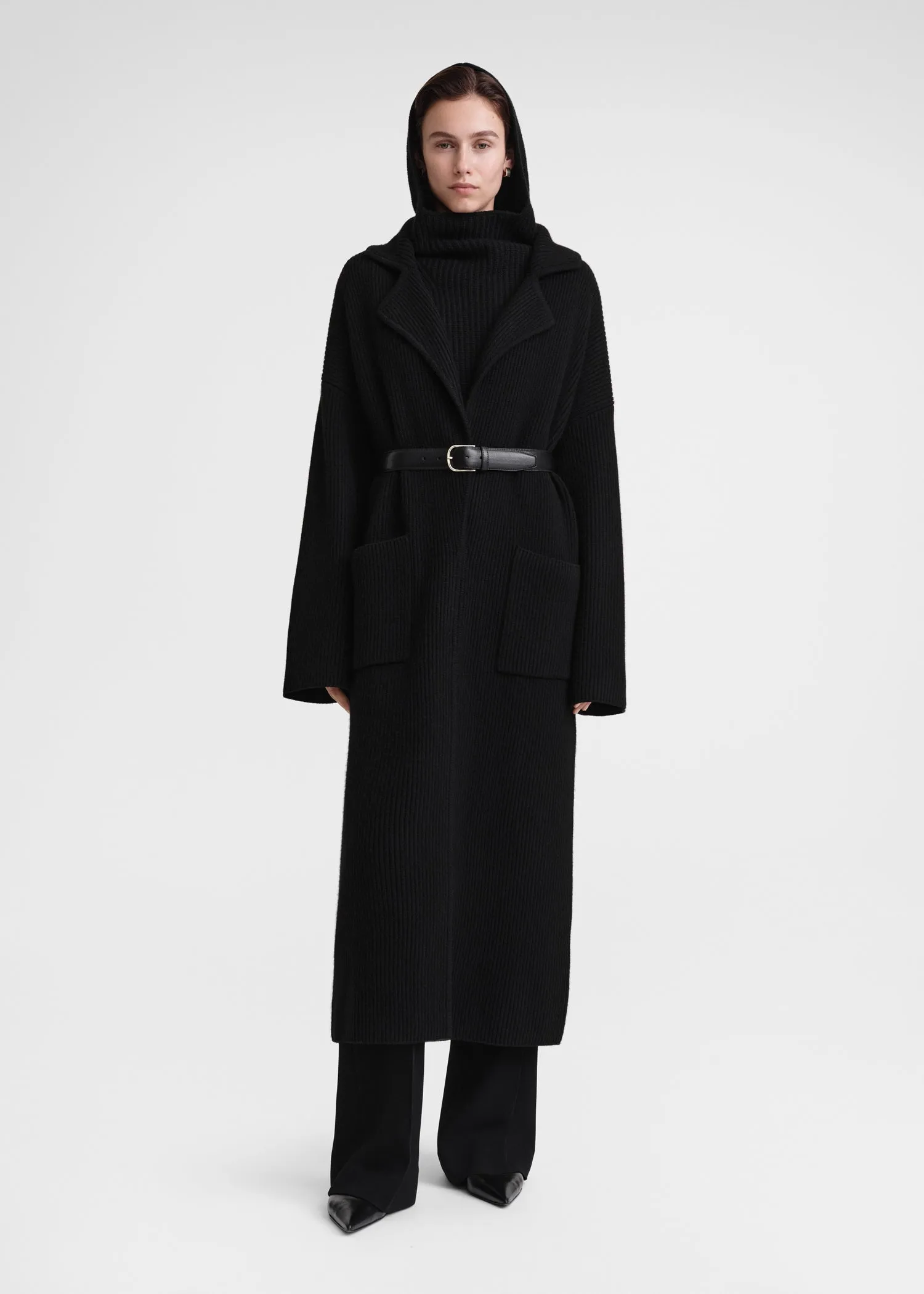 Ribbed wool hoodie bib black sold by Toteme product image thumbnail 5